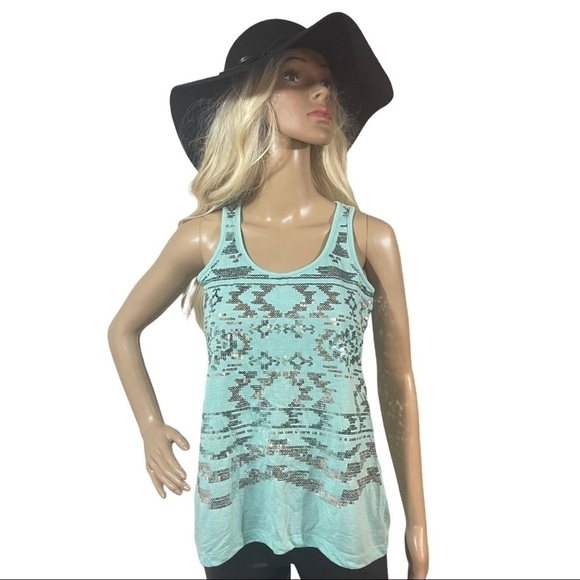 Vanity teal sequin racer back tank top - Picture 1 of 9